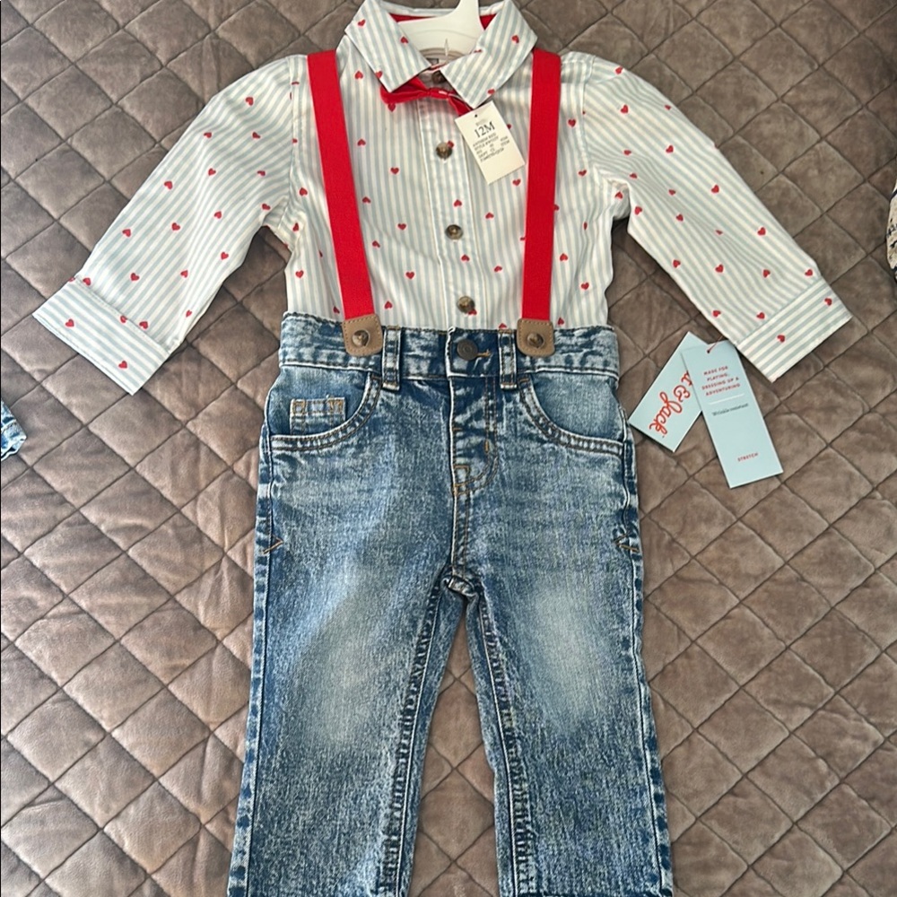 Cat & Jack Red and White Suspenders Set for a Stylish Look
